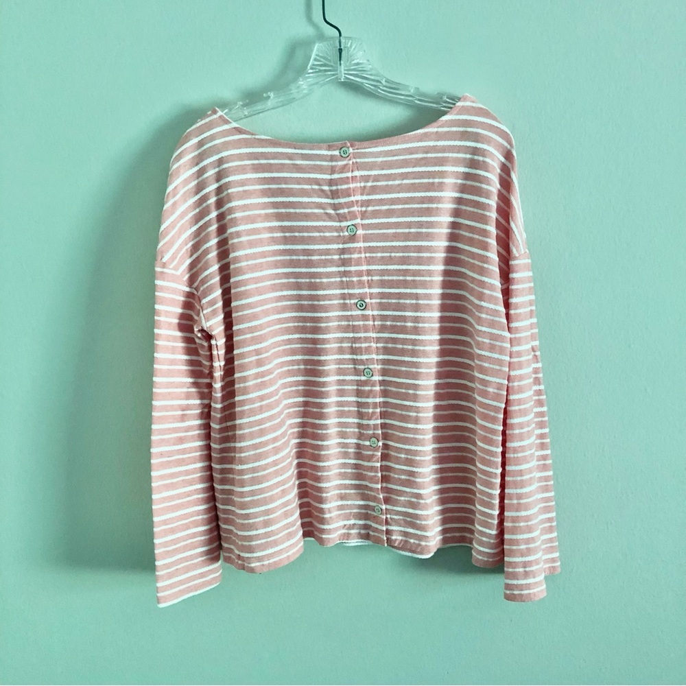 A New Day Plus Size Coral Striped Back Button Oversized Trumpet Sleeve Top - Picture 5 of 9